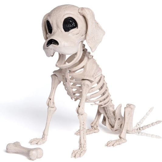 Joyfy 9.8 Inch Halloween Skeleton Dog Skeleton Halloween Decor,Pose-N-Stay Plastic Skeleton Bones with Posable Joints for Hallowmas Decoration Outdoor Haunted House Party