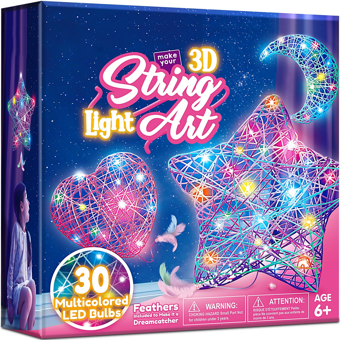 Syncfun Arts And Crafts for Kids ,3 Pack 3D String Art Kit for Girls with 30 Multi-colored Led Bulbs, Birthday Gifts Toys for Girls 6-12