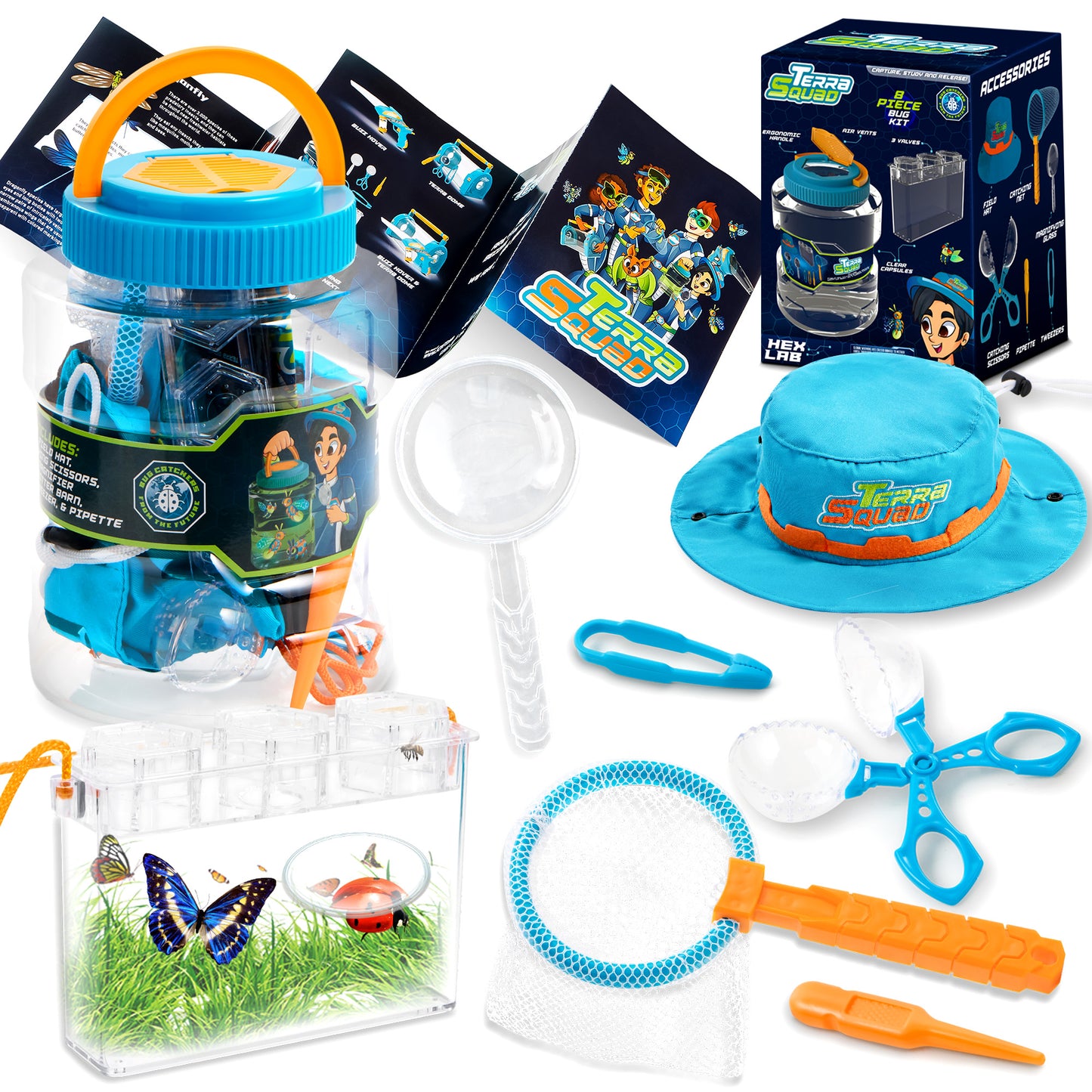 SYNCFUN Bug Catcher Nature Exploration Set - Includes Habitat Bucket, Critter Box, Butterfly Net and Exploration Hat Bug Catching Kids 3+