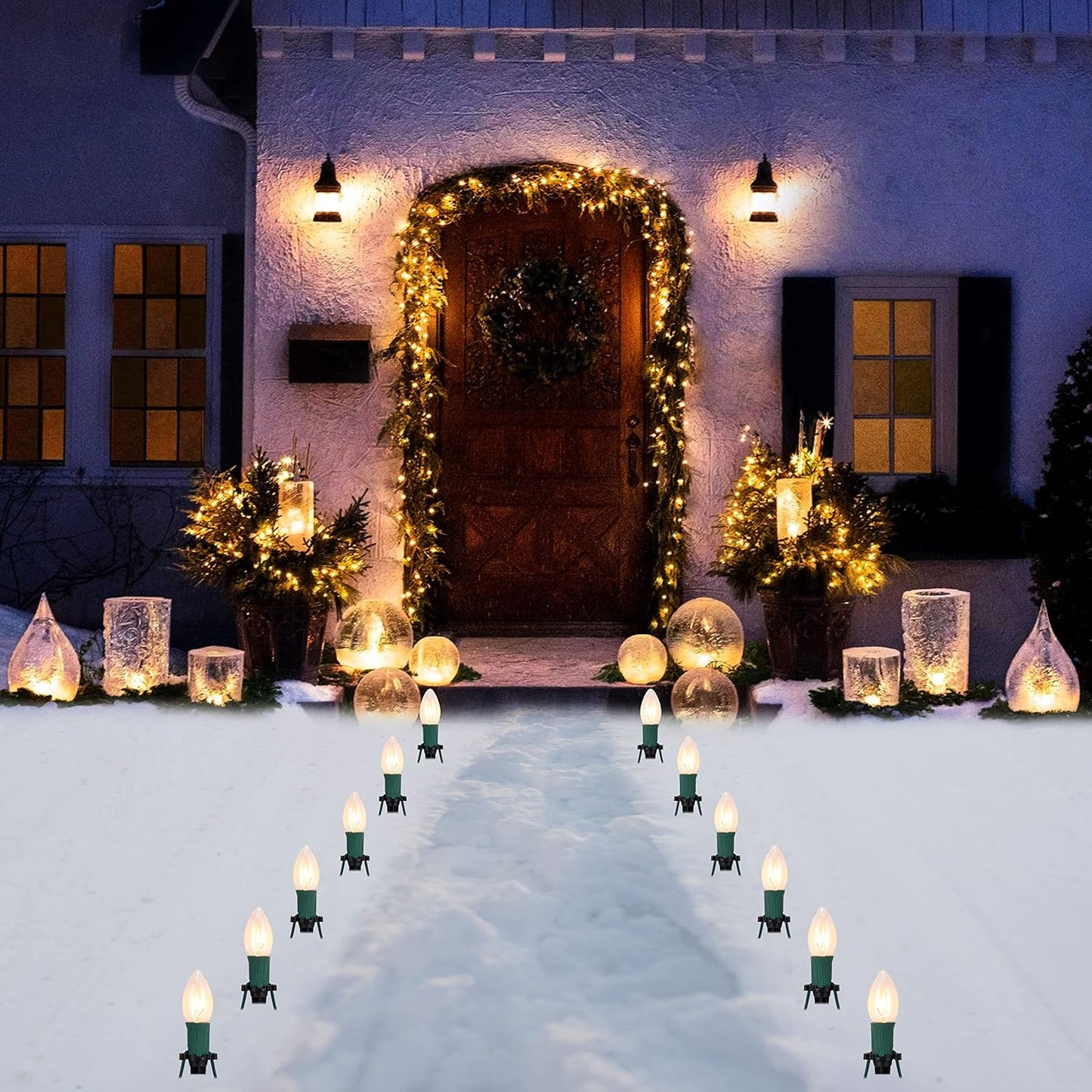 Joyfy Christmas Pathway Lights Outdoor,30.75 FT 24 LED Walkway Lights with Marker Stakes,Outdoor Christmas Lights for House Warm White Christmas Decorations