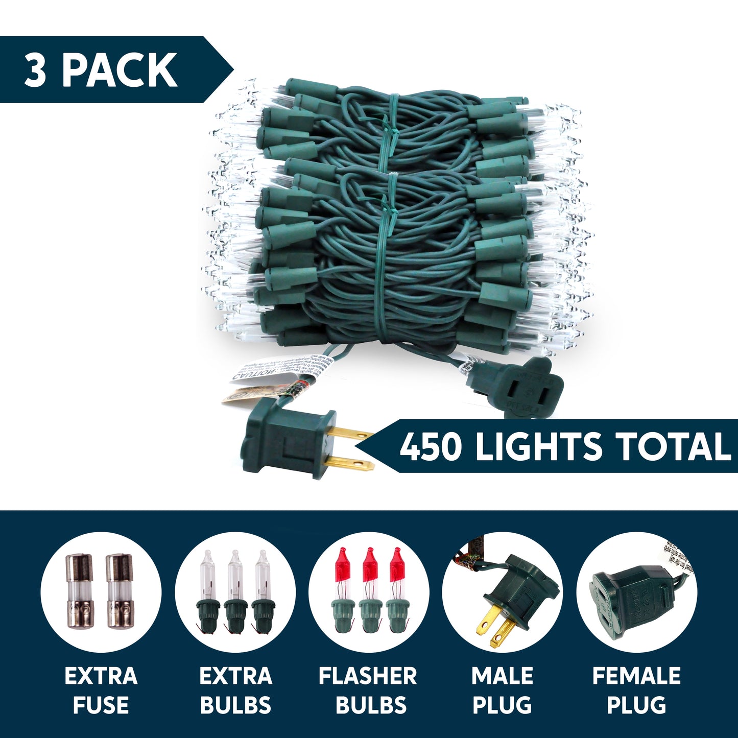 SYNCFUN Clear Christmas Lights,450(3x150)-Count Led Warm White Christmas String Lights,Connectable Green Wire Xmas Tree Lights for Indoor Outdoor Christmas Decorations Holiday Party Decor