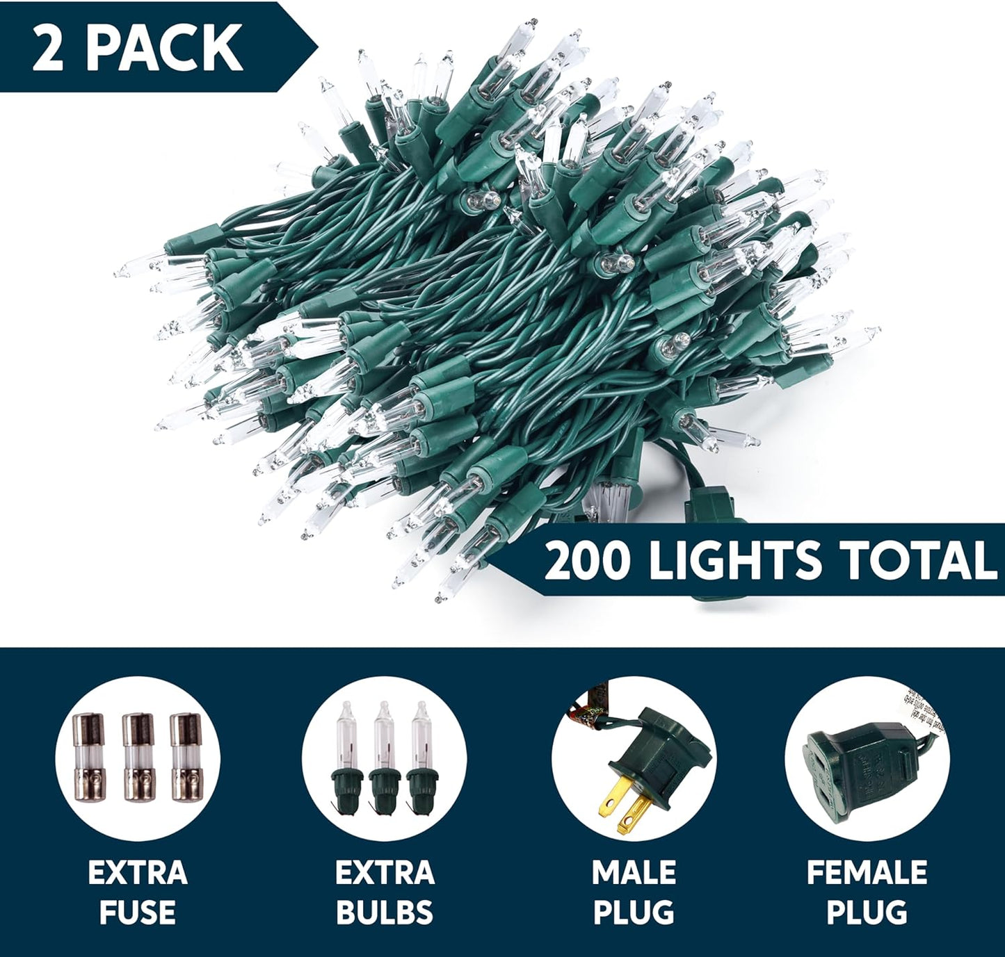 SYNCFUN Clear Christmas Lights,45FT 200(2x100)-Count Led Warm White Christmas String Lights,Connectable Green Wire Xmas Tree Lights for Indoor Outdoor Christmas Decorations Holiday Party Decor
