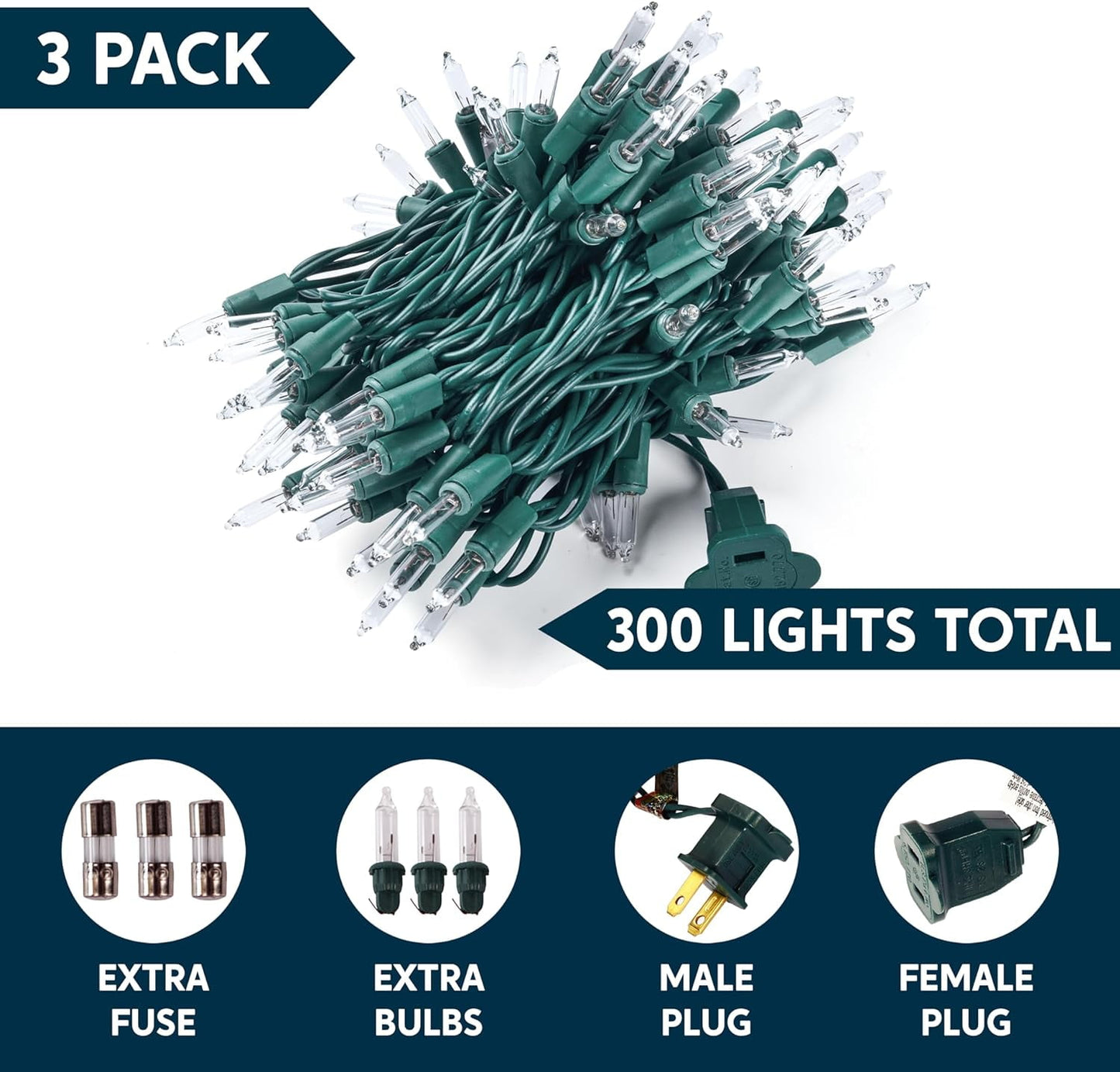 SYNCFUN Clear Christmas Lights,67.5FT 300(3x100)-Count Led Warm White Christmas String Lights,Connectable Green Wire Xmas Tree Lights for Indoor Outdoor Christmas Decorations Holiday Party Decor