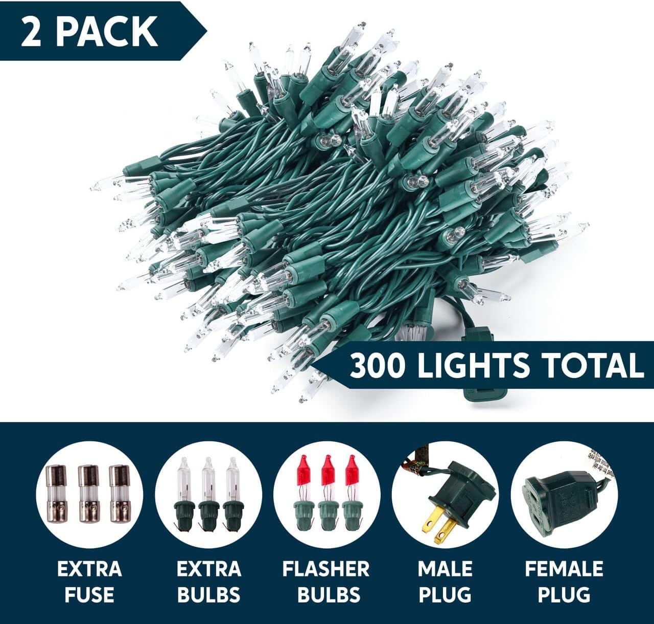 SYNCFUN Clear Christmas Lights,77.8FT 300(2x150)-Count Led Warm White Christmas String Lights,Connectable Green Wire Xmas Tree Lights for Indoor Outdoor Christmas Decorations Holiday Party Decor