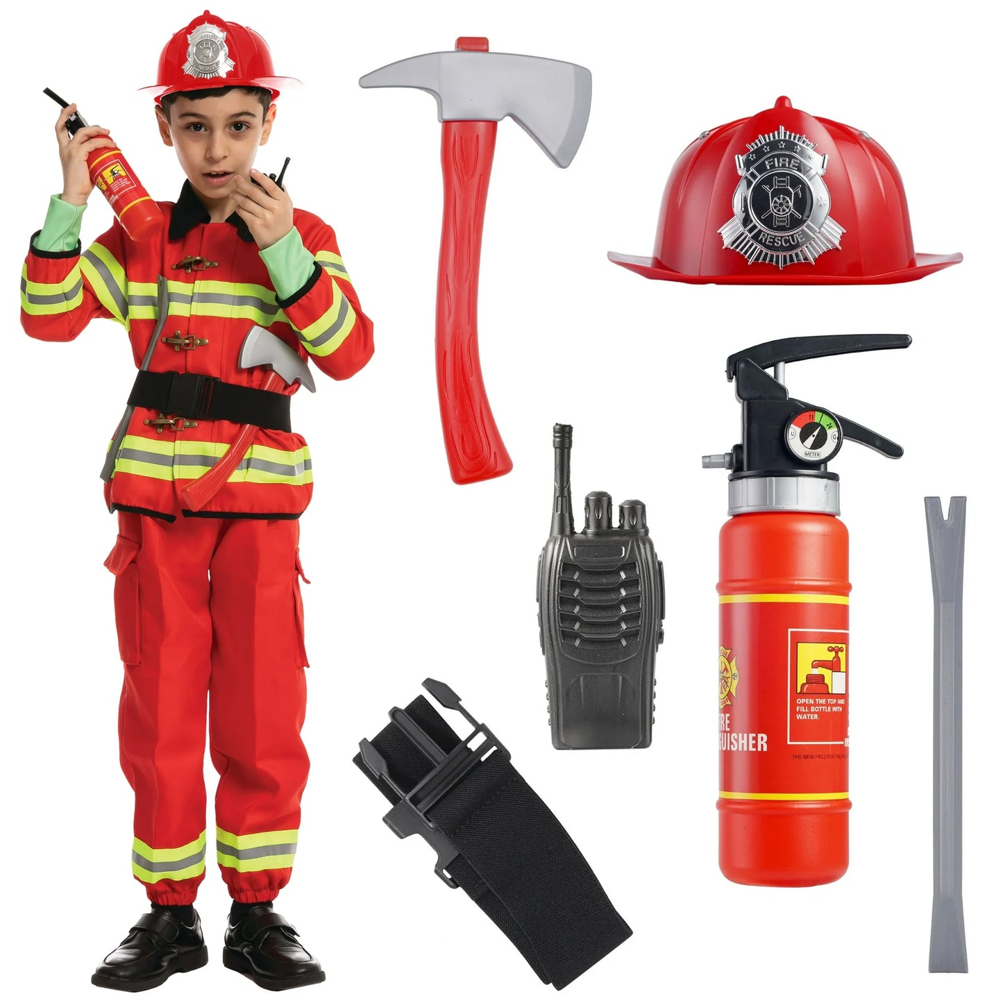 Joyfy Halloween Boys Fireman Costume, Firefighter Costume for Kids, Toddler Fireman Jumpsuit for Halloween Party Dress Up Cosplay
