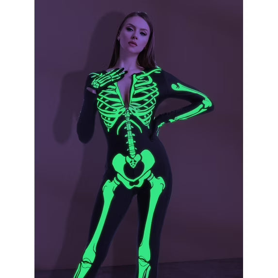 Syncfun Glow in the Dark Skeleton Costume for Adults Women Halloween Dress Up Party Role Playing Cosplay
