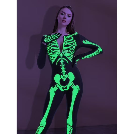 Syncfun Glow in the Dark Skeleton Costume for Adults Women Halloween Dress Up Party Role Playing Cosplay
