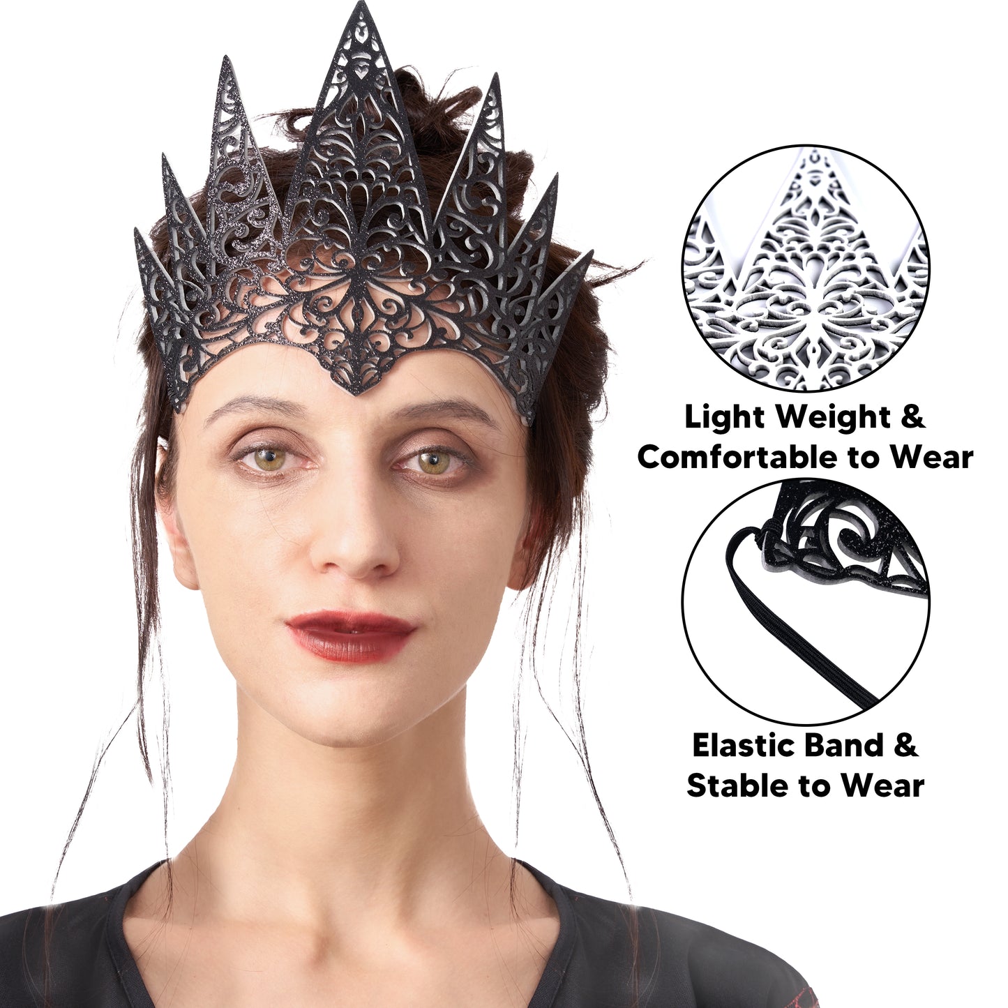 SPOOKTACULAR CREATIONS Halloween Headband Fairy Tale Queen Crown Black Hair Crown for Women,Halloween Party Props Cosplay Accessories