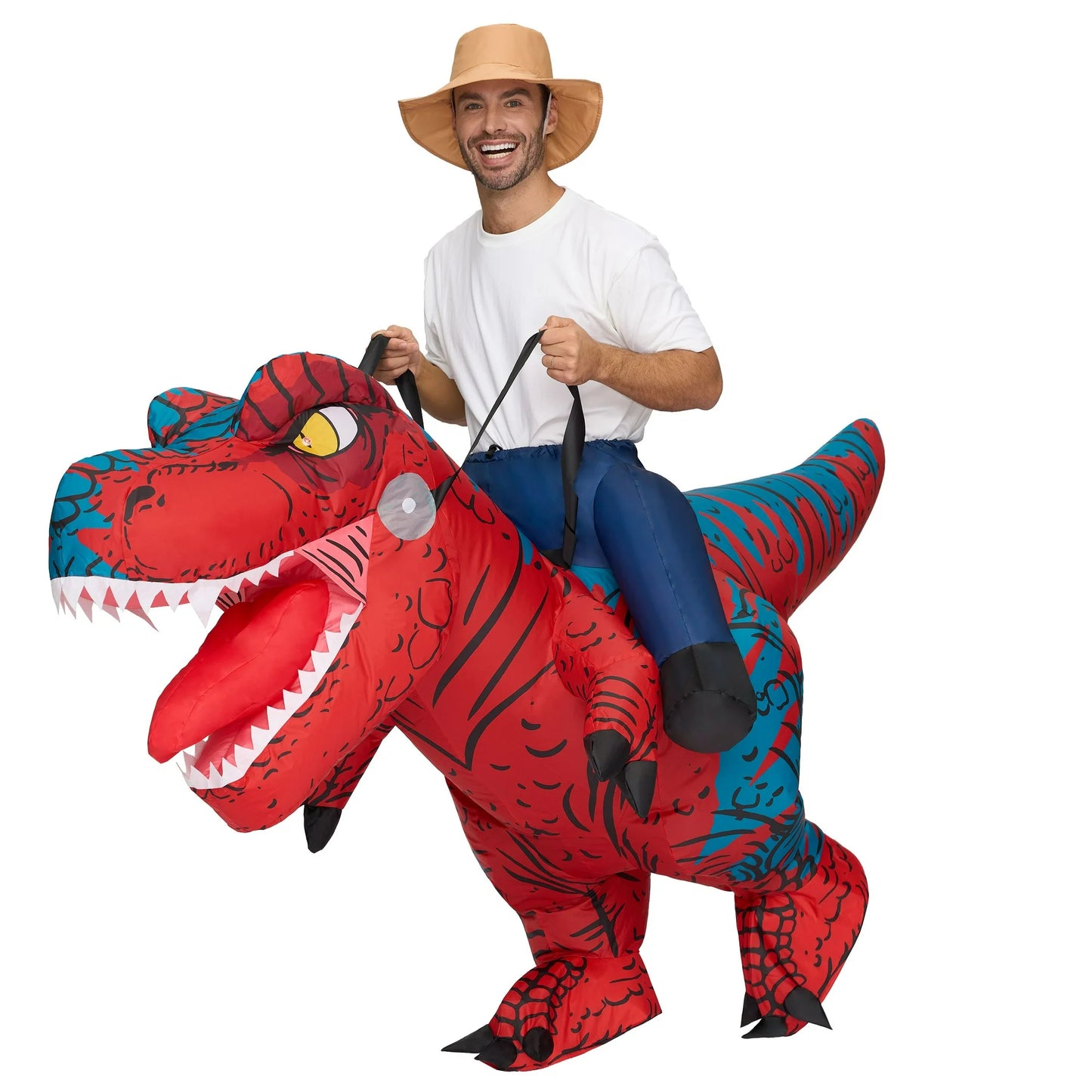 Syncfun Inflatable Costumes for Adult, Riding Light-Up Eyes T-rex Inflatable Costume, Red Rawr Blow Up Dinosaur Costumes for Halloween Costume Cosplay Themed Parties