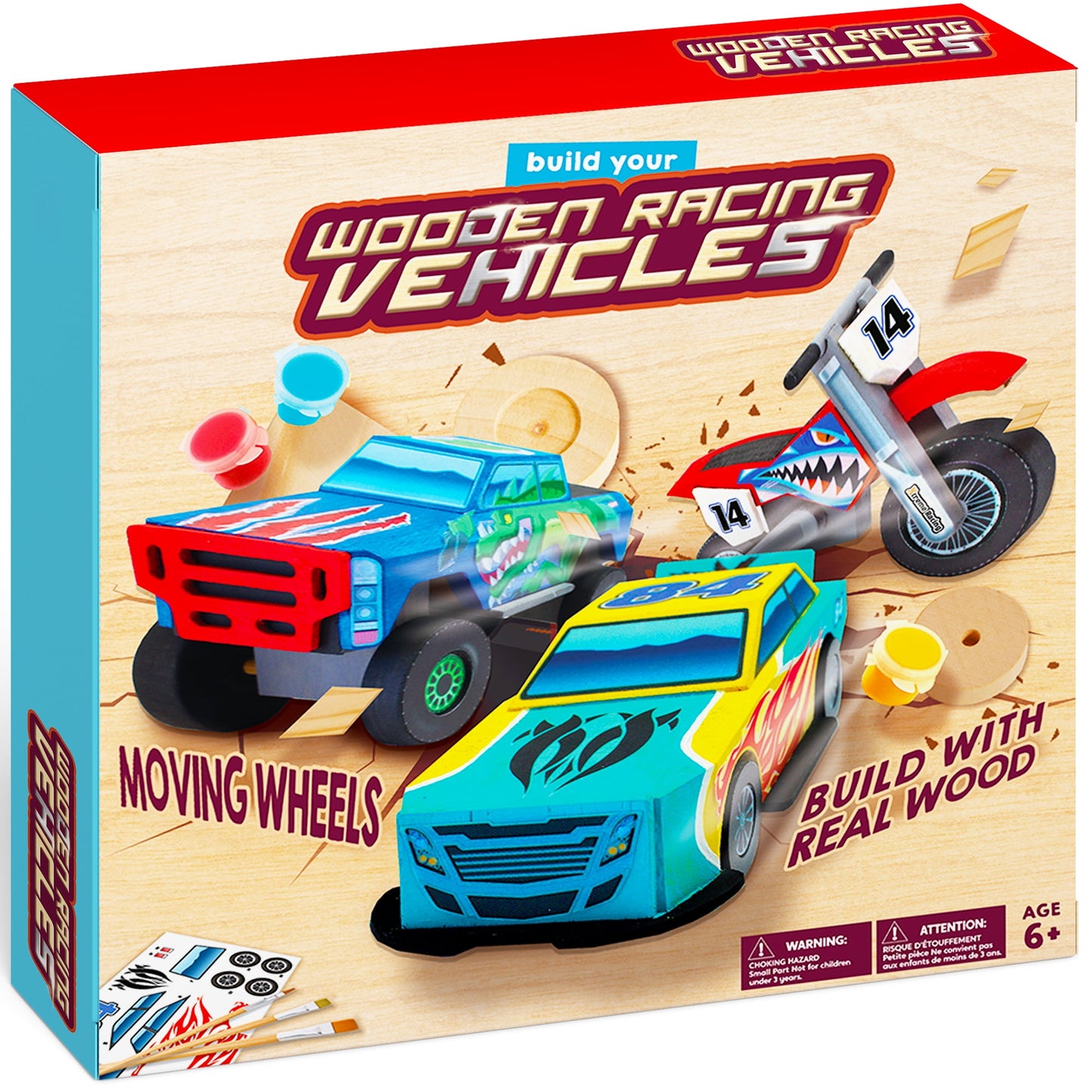 SYNCFUN 3 Piece DIY Wooden Race Car Painting Kit for Kids, Birthday Toy for Boys Girls Ages 6+