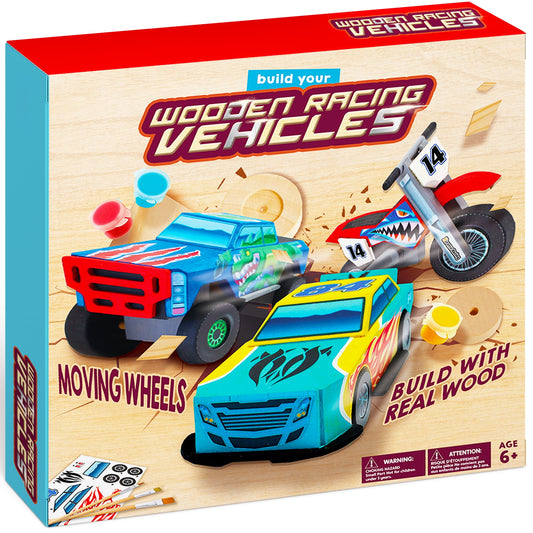 SYNCFUN 3 Piece DIY Wooden Race Car Painting Kit for Kids, Birthday Toy for Boys Girls Ages 6+