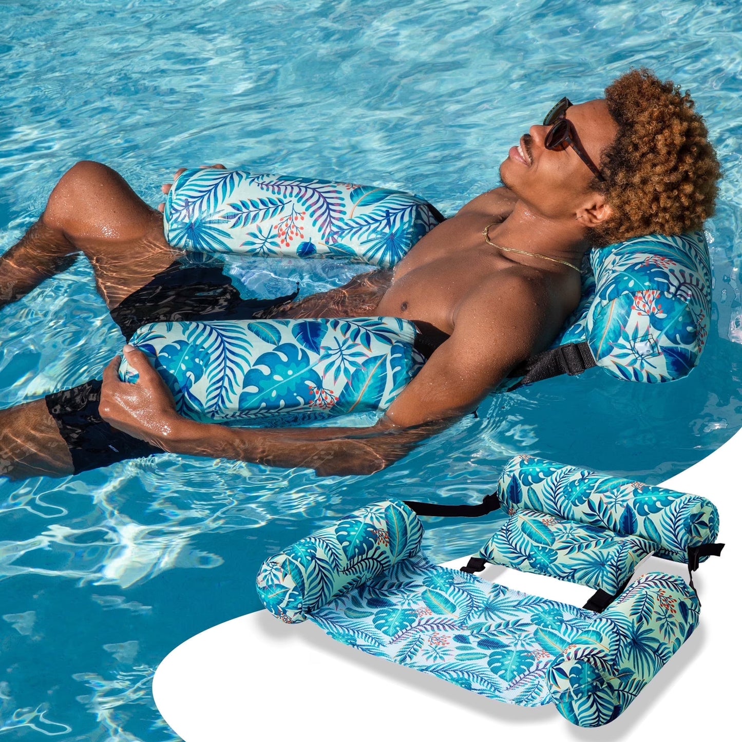 Syncfun Pool Floats Chairs for Adults, Inflatable Pool Lounge Chairs, Plant Pattern Floating Pool Hammock Chair for Women Men, Blow up Pool Noodles Floats for Pool Party Summer Water Fun