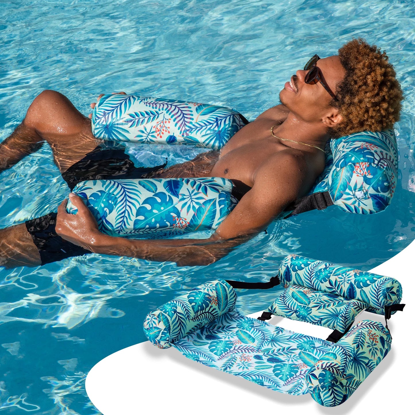 Syncfun Pool Floats Chairs for Adults, Inflatable Pool Lounge Chairs, Plant Pattern Floating Pool Hammock Chair for Women Men, Blow up Pool Noodles Floats for Pool Party Summer Water Fun
