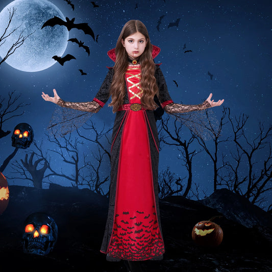 Royal Vampire Costume for Girls Deluxe Set Halloween vampire cape Women Queen Dress Up Party-XL