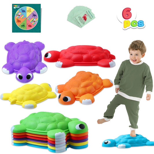 Joyfy Turtle Balance Stepping Stones for Kids Outdoor Lawn Games, Multicolor, 5.4 lb, 6 Pieces