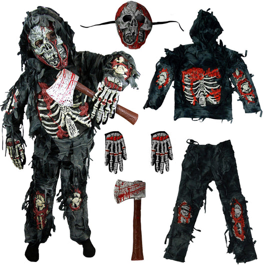 Syncfun Kids Zombie Costume, Scary Halloween Zombie Costume for Boys, Monsters Costume with Toy Axe for Halloween Party Dress-Up Age Up to 14 Years