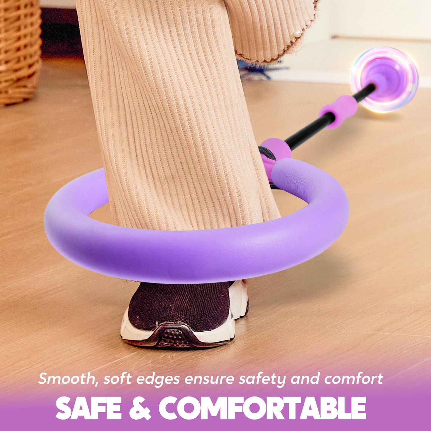 Joyfy Purple Ankle Skip Ball with Flashing Lights , Fun Skip It Toy for Kids, Indoor & Outdoor Foldable Sports Toy for Family Lawn Games