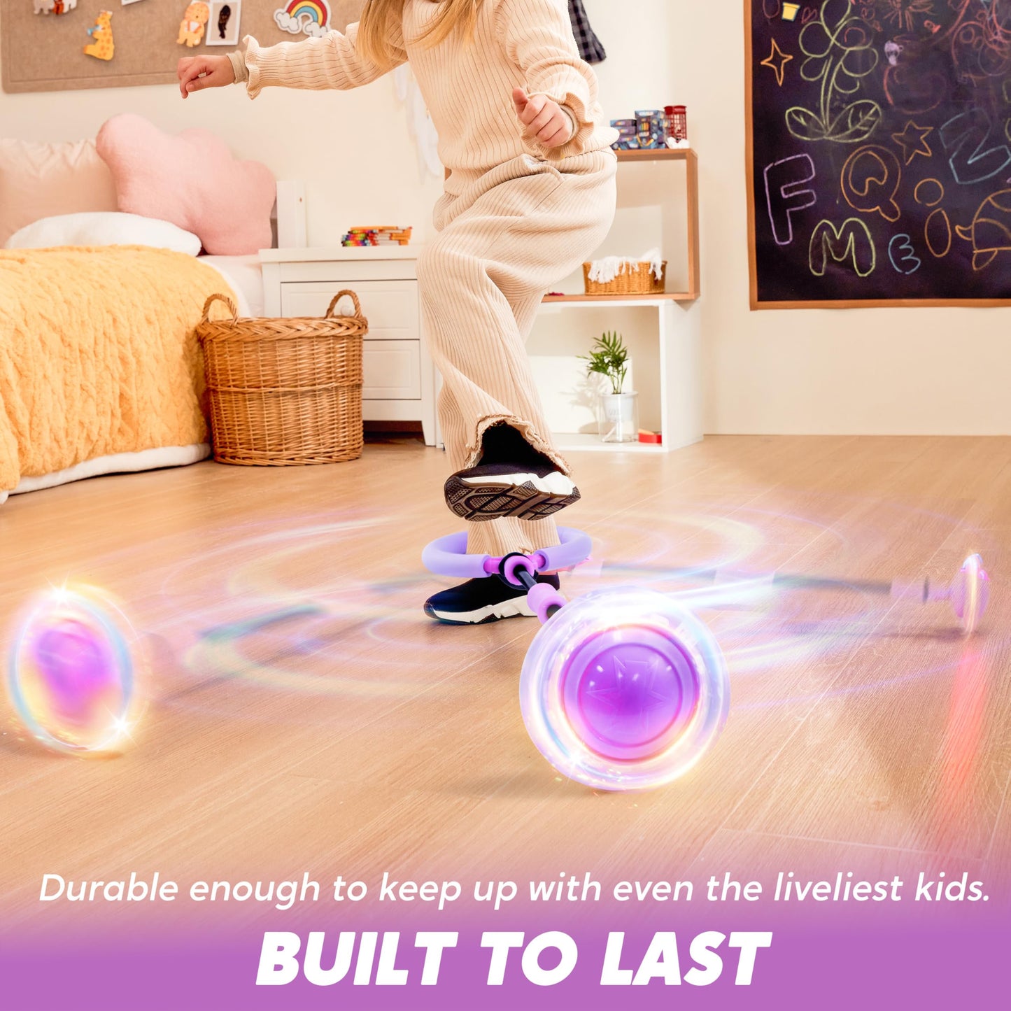 Joyfy Purple Ankle Skip Ball with Flashing Lights , Fun Skip It Toy for Kids, Indoor & Outdoor Foldable Sports Toy for Family Lawn Games