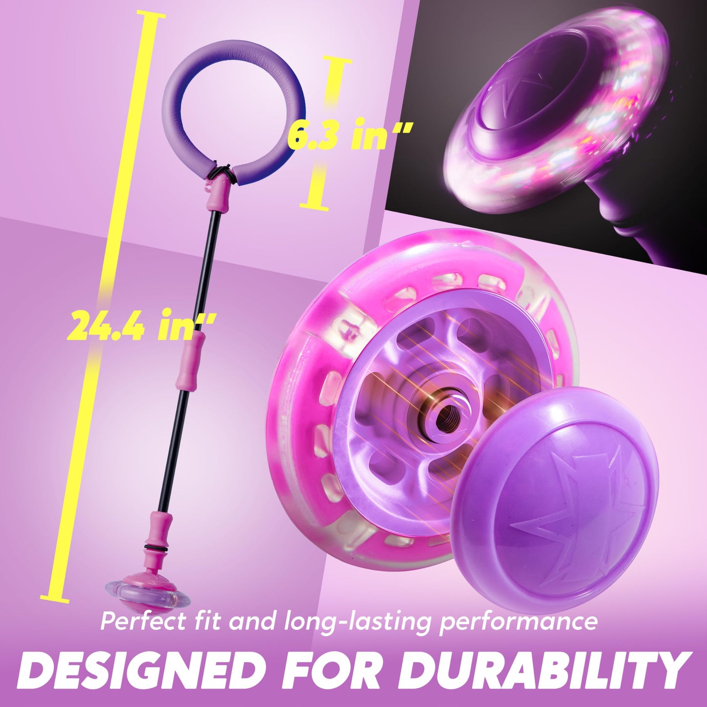 Joyfy Purple Ankle Skip Ball with Flashing Lights , Fun Skip It Toy for Kids, Indoor & Outdoor Foldable Sports Toy for Family Lawn Games