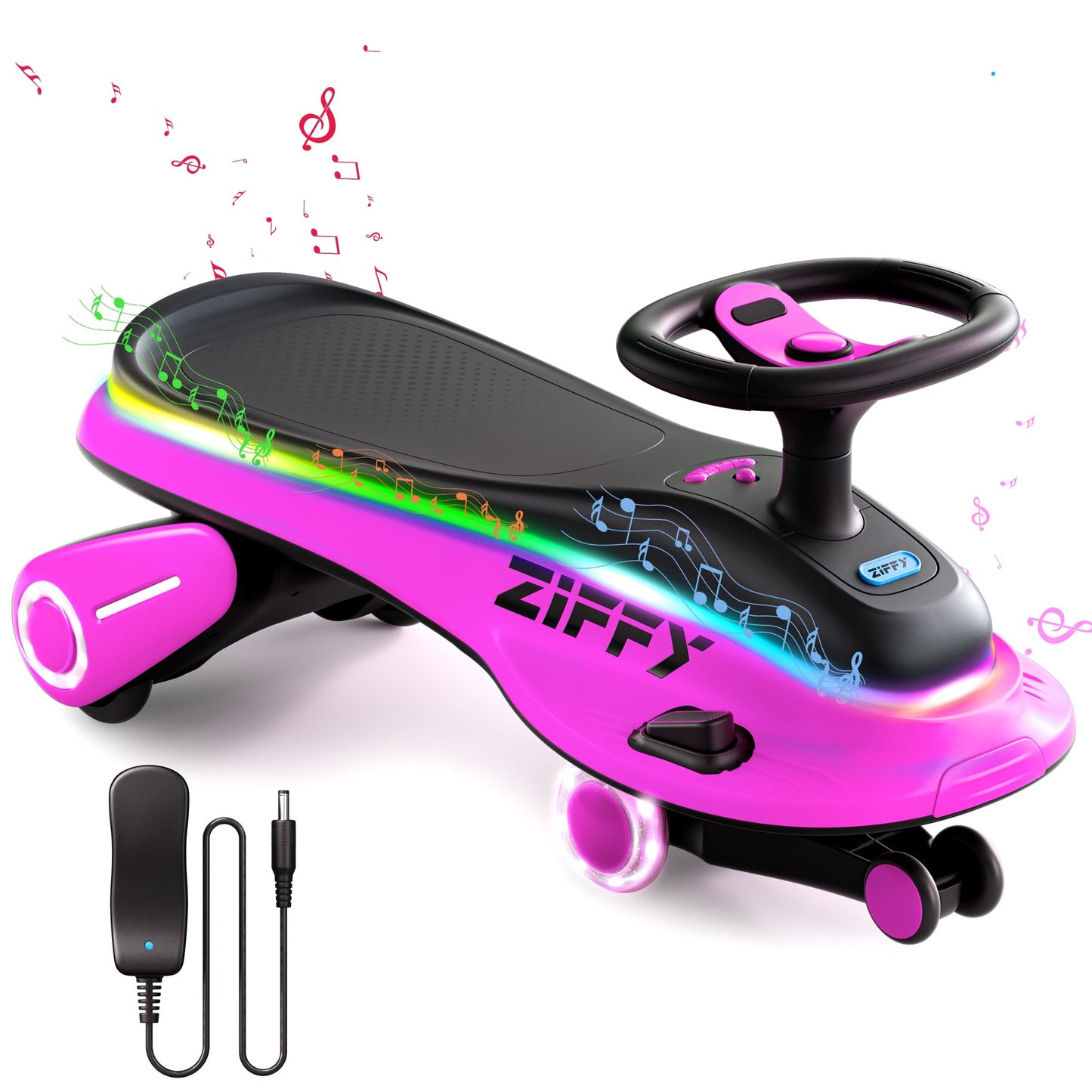 ZIFFY 6V 5.5A Light-Up Electric Wiggle Car with Pedal, 2-in-1 Swing Car, 2 Speed Ride on Toy,Anti-Rollover , Flashing Wheels £¬Rechargeable Battery,Pink