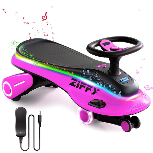 ZIFFY 6V 5.5A Light-Up Electric Wiggle Car with Pedal, 2-in-1 Swing Car, 2 Speed Ride on Toy,Anti-Rollover , Flashing Wheels ，Rechargeable Battery,Pink