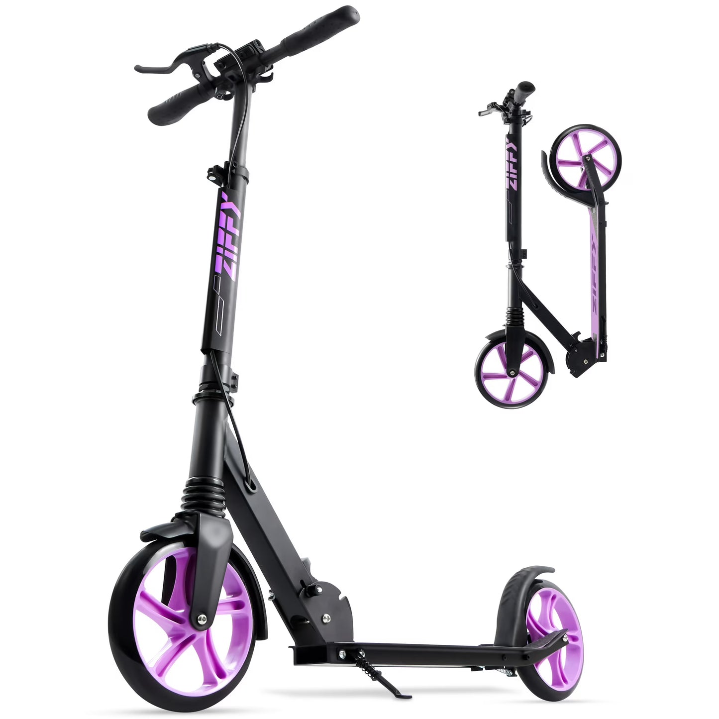 ZIFFY Kids Scooter with Hand Brake,Foldable Kick Scooter for Ages 6-12,4 Adjustable Heights,Birthday Gift,Christmas,Purple
