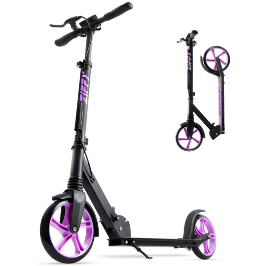 ZIFFY Kids Scooter with Hand Brake,Foldable Kick Scooter for Ages 6-12,4 Adjustable Heights,Birthday Gift,Christmas,Purple