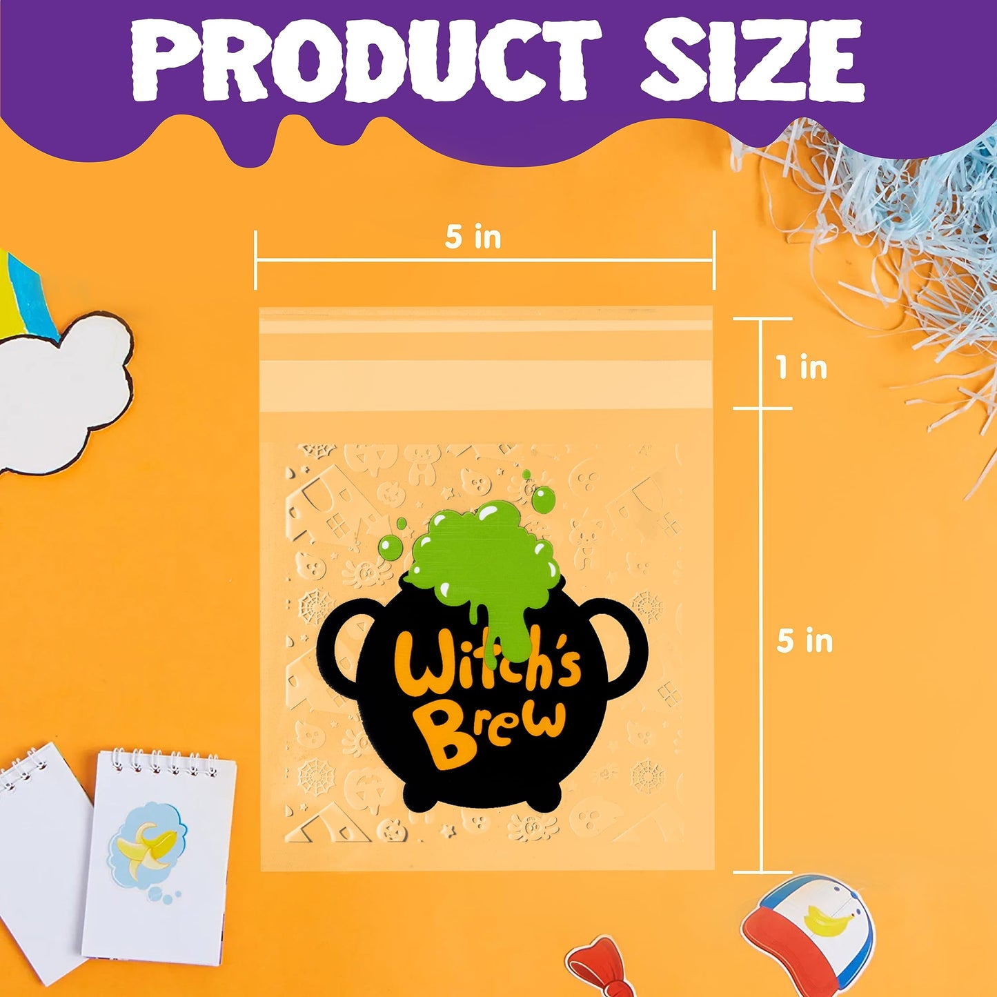 Joyfy 150 Pcs Halloween Treat Bags,Small Goodie Bags Clear Cookie and Candy Bags for Kids Trick or Treating,Cellophane Bags Halloween Party Supplies