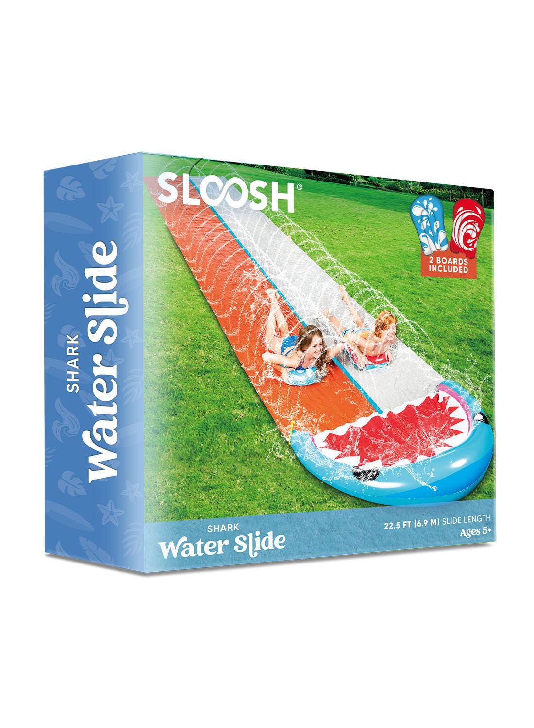 Syncfun Water Slides with 2 Boogie Boards, 21ft Backyard Outdoor Lawn Slip Waterslide with Sprinklers Summer Toy, Shark