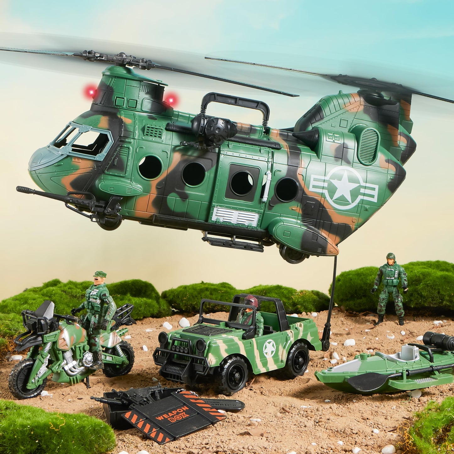 SYNCFUN 10-in-1 Army Toys Helicopter for Boys, Boys Military Toys with Light, Sound & Handle