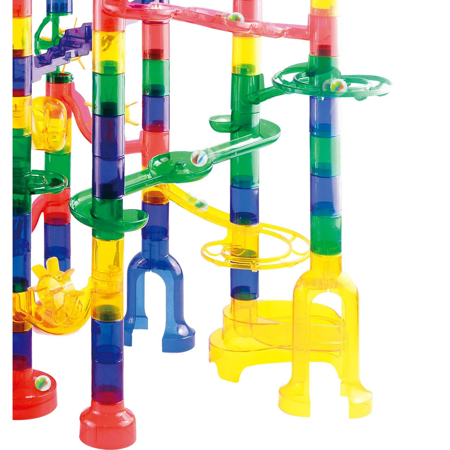 JOYIN 170 Pcs Marble Run Premium Toy Set, Construction Building Blocks Toys, STEM Educational Building Block Toy(120 Plastic Pieces + 50 Glass Marbles)