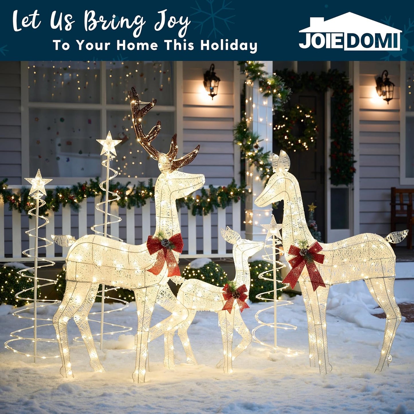 SYNCFUN 3 Pack Reindeer Christmas Outdoor Yard Light Decorations,360 LED Lights Deer Family for Christmas Outside Lawn Decor,Warm White