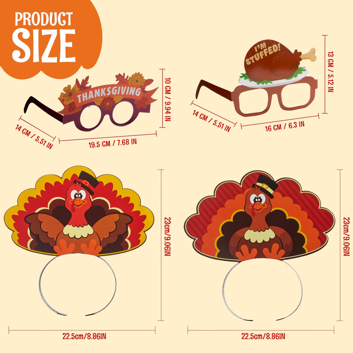 Joyfy 16 Pack Thanksgiving Turkey Headbands and Glasses Frame for Kids Adult,Thanksgiving Party Role Play