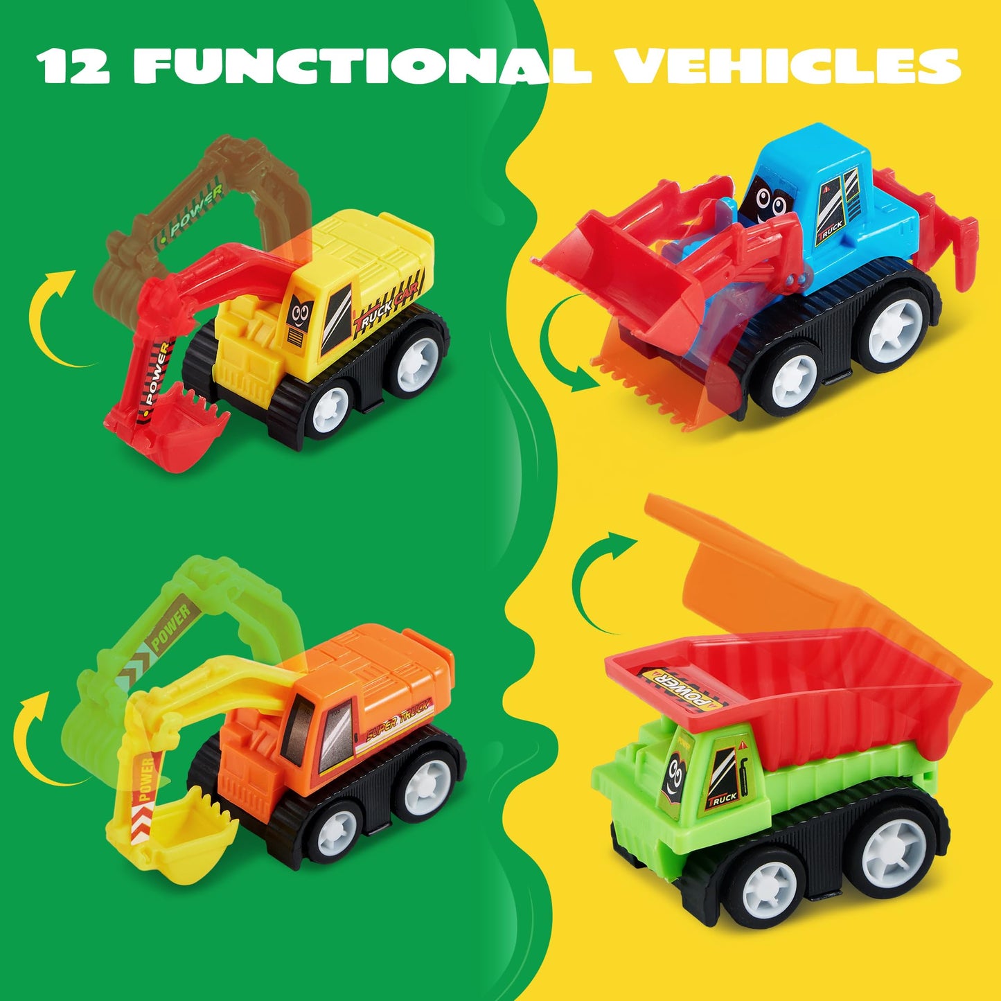 Joyfy 12 Pcs Car Toys, Mini Construction Pull Back Car Set with Excavator, Dump Truck and Bulldozers, Kids Sand Toy Trucks, Party Favor for Toddlers