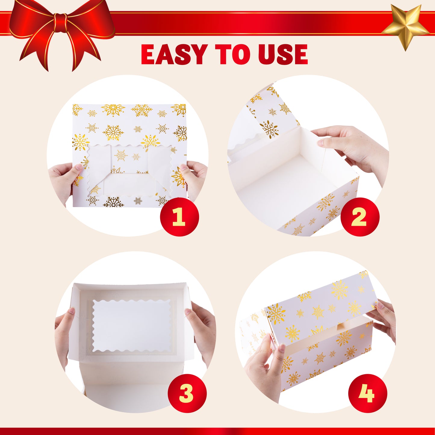 Joyfy 24 Pcs Christmas Cookie Boxes, Gold Foil Treat Boxes with Windows 9" x 6.2" x 3" Bakery Gift Wrapping Box for Xmas Holiday Party Favor Pastries, Cupcakes, Cookies, Donuts Gift-Giving