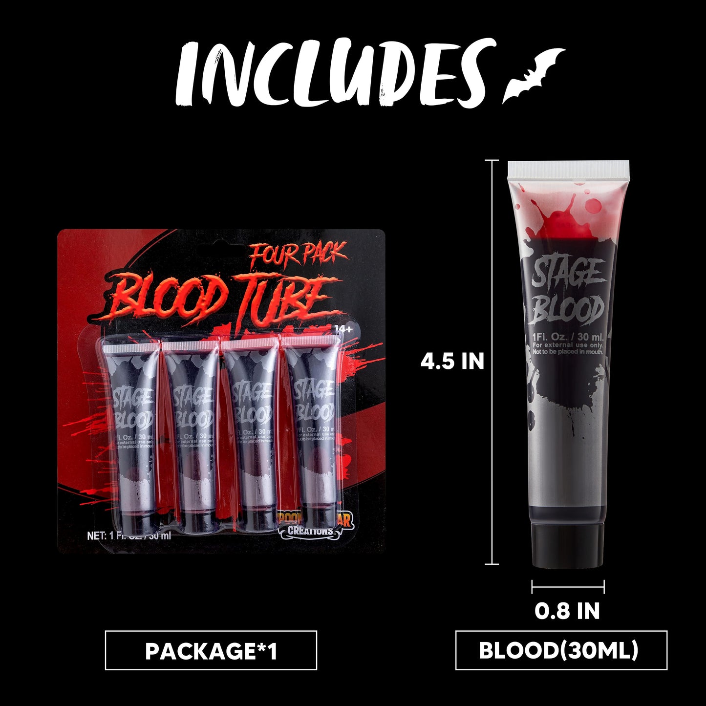 SYNCFUN 4 Pcs Halloween Fake Blood,1oz Vampire Blood Makeup Tube,Halloween Blood Zombie Makeup,Vampire Makeup Kit for Adults,Halloween Costume Vampire Accessories
