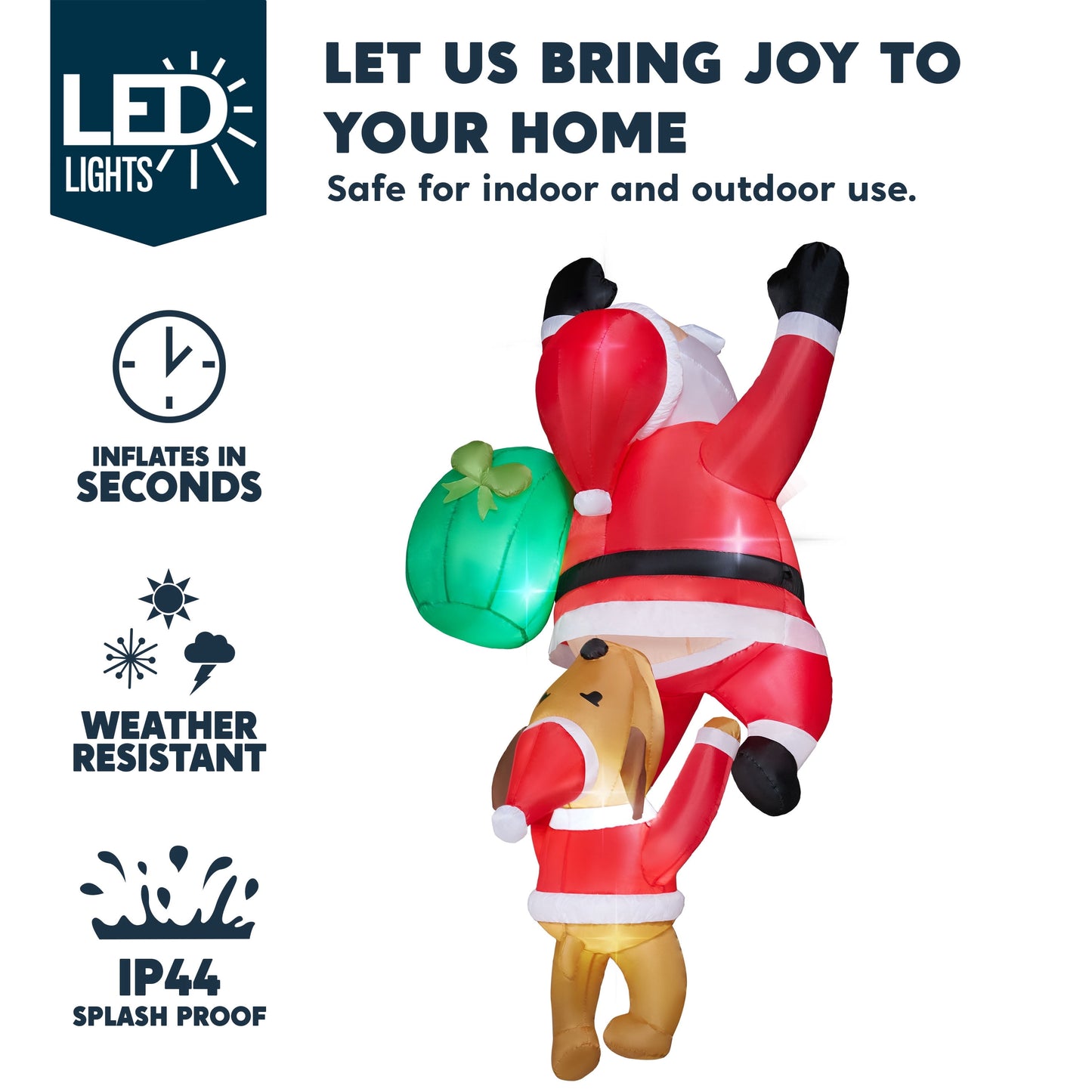 Joyfy 8ft Hanging Christmas Inflatables Outdoor Decoration, Blow Up Climbing Santa with Dog, Christmas Blow Up Yard Decorations with Build-in LED for Xmas Party, Garden, Lawn, Roof Decor