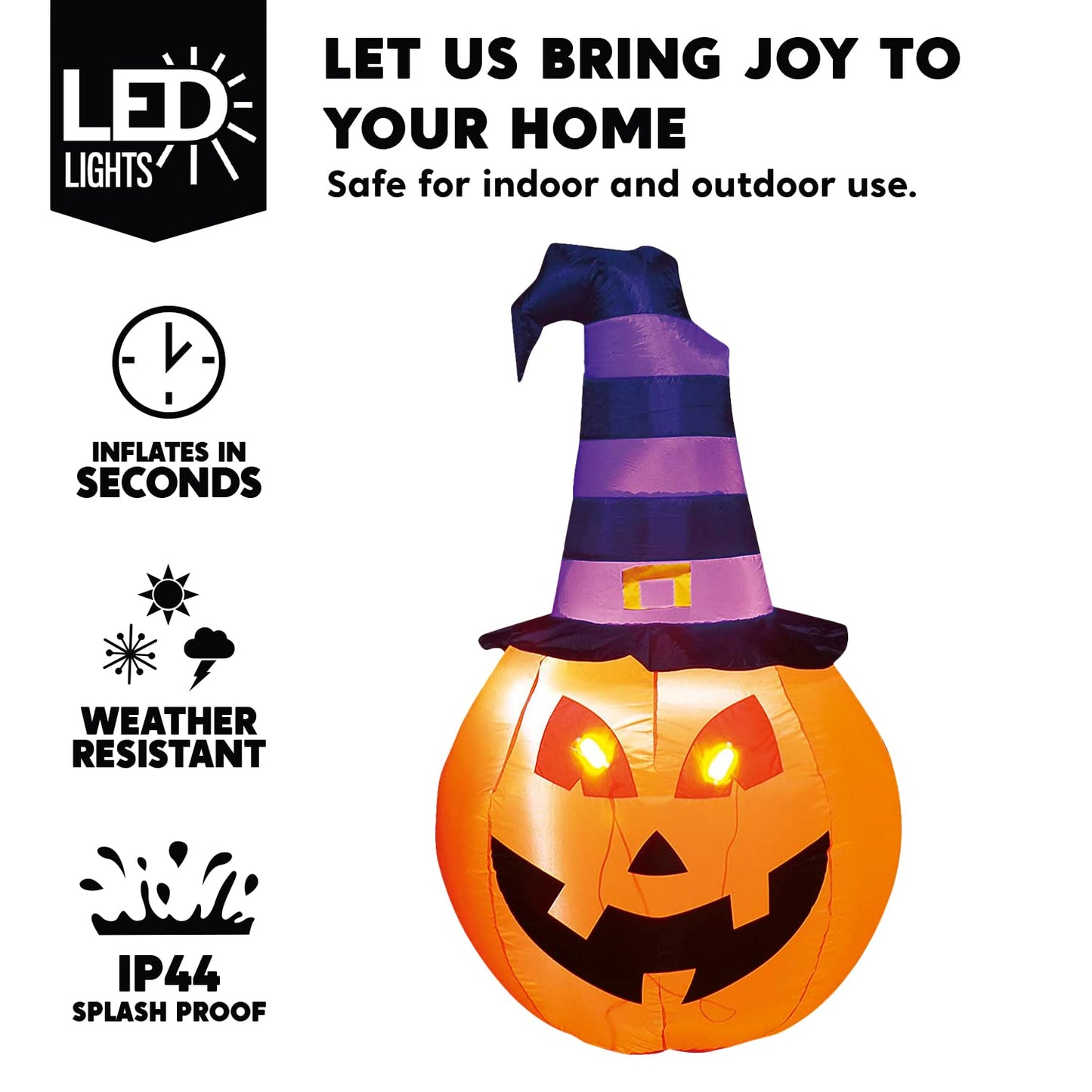 Syncfun 5 FT Halloween Inflatable Pumpkin with Witch Hat and Build-in LEDs,Blow up Halloween Decorations,Fall Inflatables Outdoor Decorations