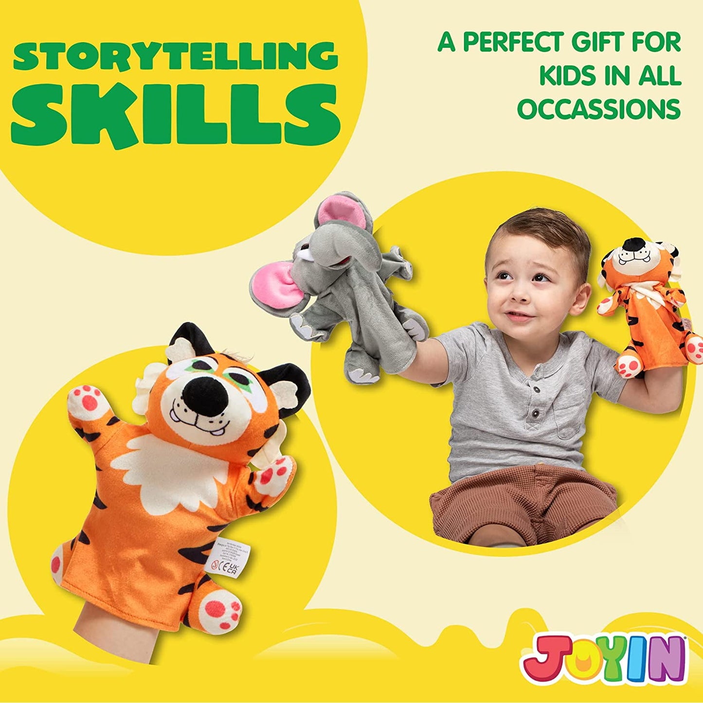 Toy Animal Friends Deluxe Hand Puppets 6 Pack for Imaginative Play, Stocking, Birthday Party Favor Supplies, Girls, Boys, Kids and Toddler