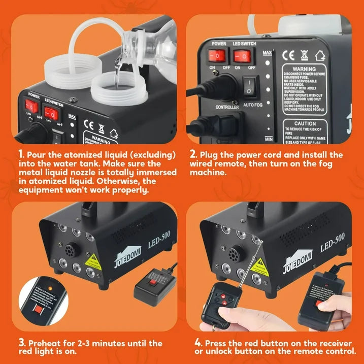 SYNCFUN Halloween Fog Machine,Outdoor Fog Machine with 6 Colorful LED Lights & Wireless Remote Control for Wedding,Halloween,Party and Indoor