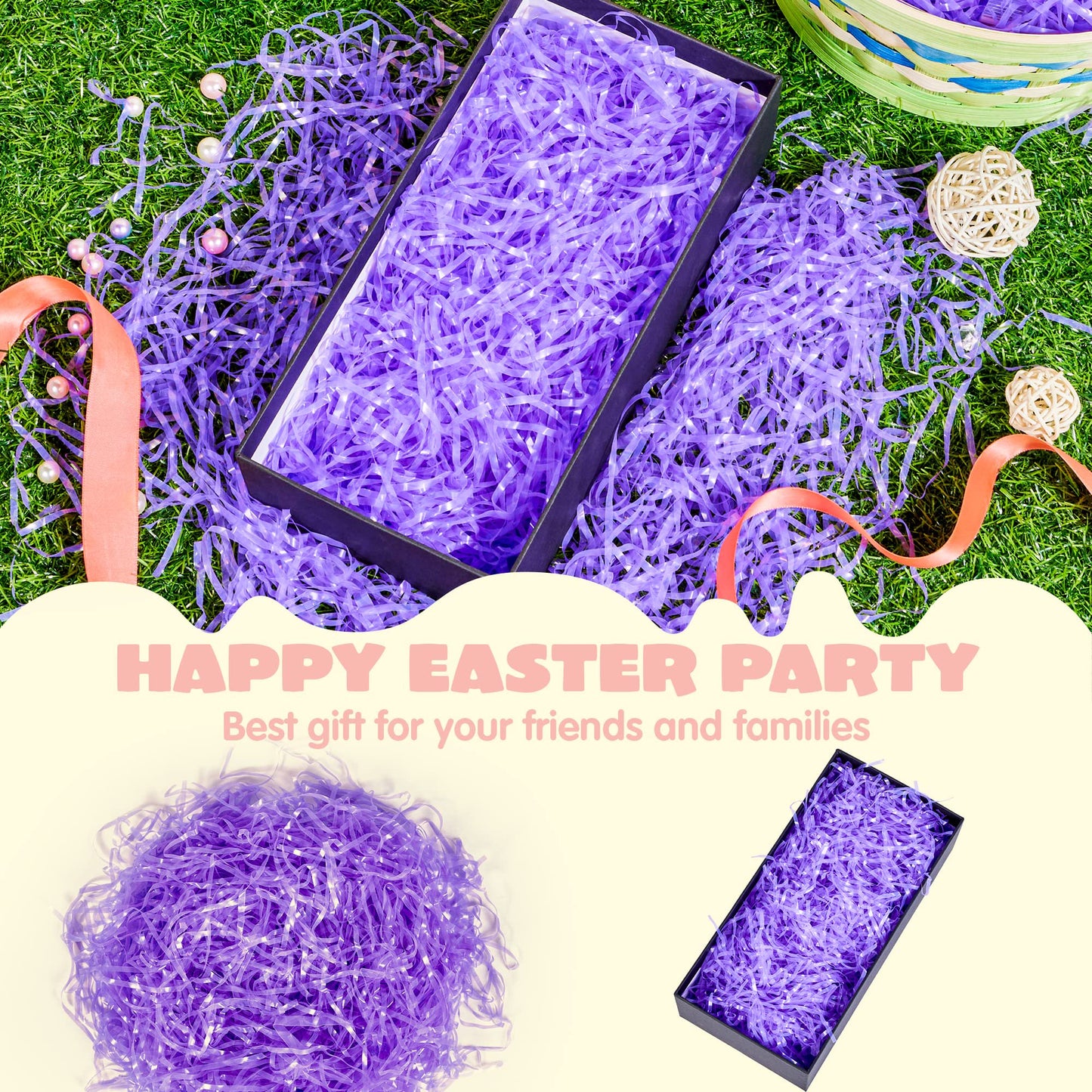 Joyfy 12 Oz Easter Plastic Grass in 6 Colors, Easter Shred Packaging Filler for Easter Basket Filling, Gift Wrapping, Easter Egg Stuffer Party Supplies