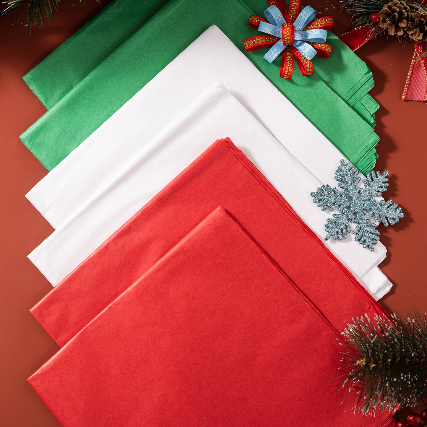 Joyfy 72 Sheets Christmas Tissue Paper Assorted Design (Red, Green & White) 20" x 20" Christmas Wrapping Tissue for Gift Bags DIY Crafts Party Decorations