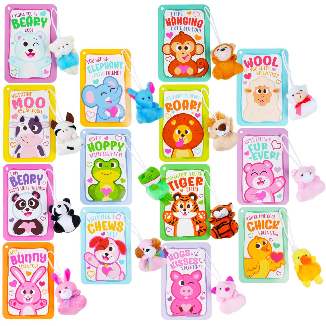 28 pieces, Valentine's Day Mini Stuffed Animals with Cards