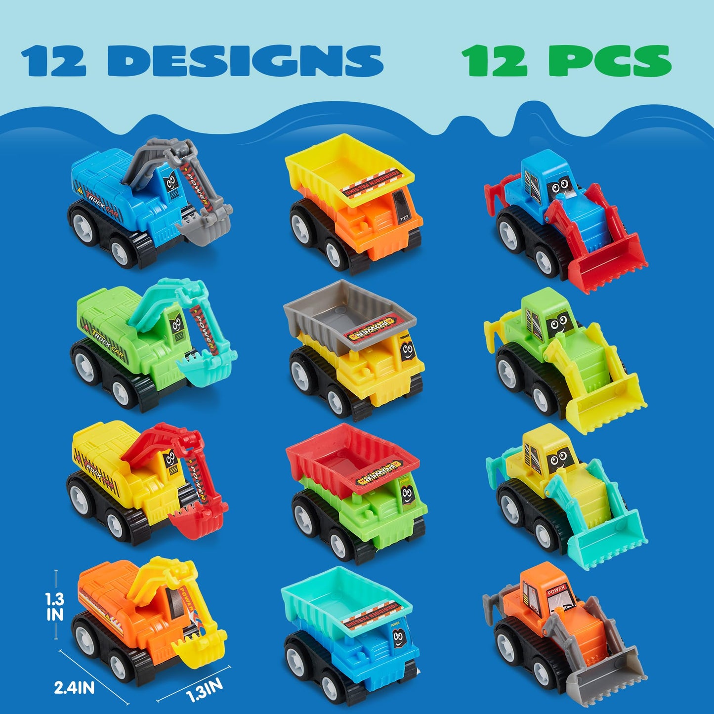 Joyfy 12 Pcs Car Toys, Mini Construction Pull Back Car Set with Excavator, Dump Truck and Bulldozers, Kids Sand Toy Trucks, Party Favor for Toddlers
