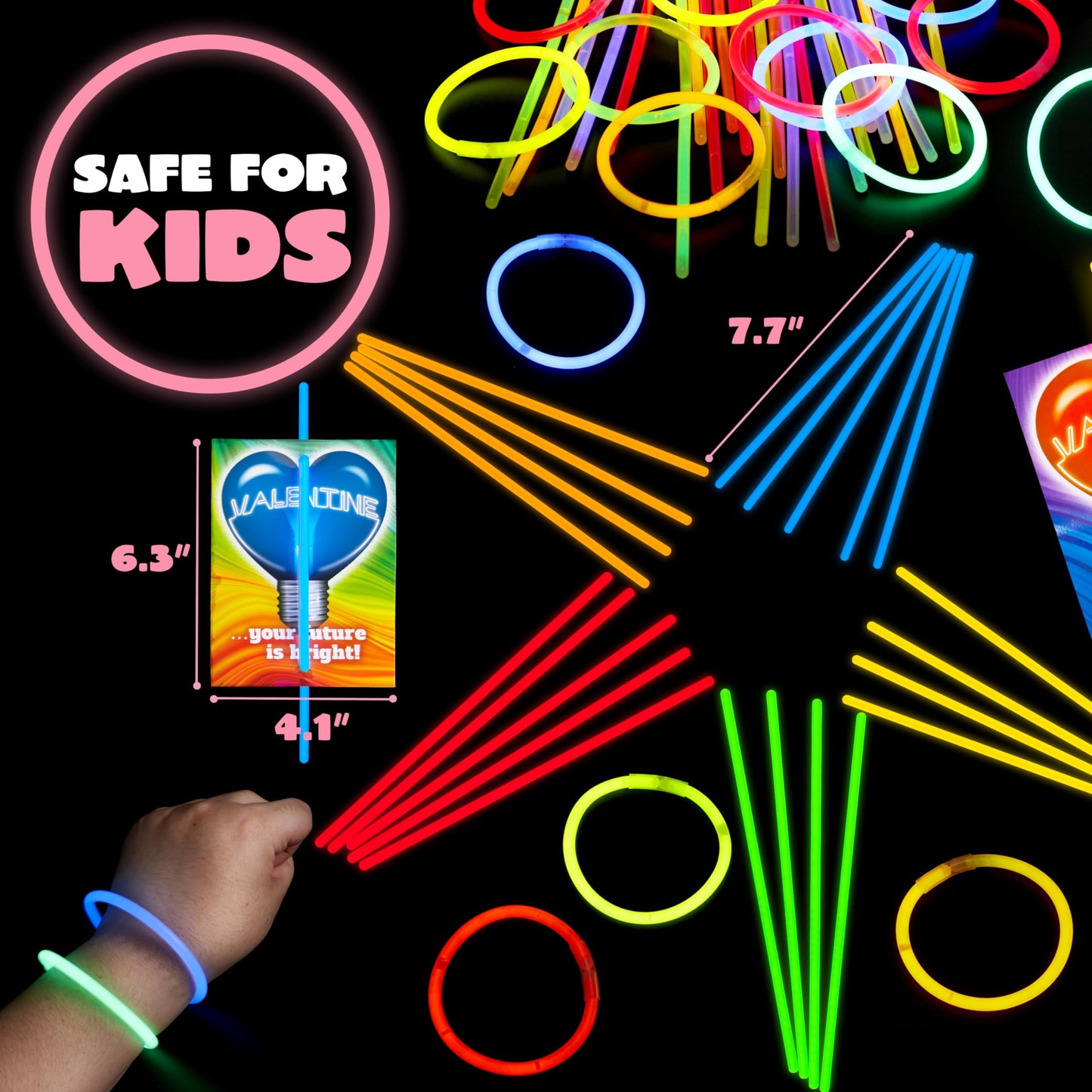 36 Packs Glow Sticks Bracelet with Neon Valentines Day Gift Cards Valentine Exchange Cards for Kids Class Valentines Party Favors