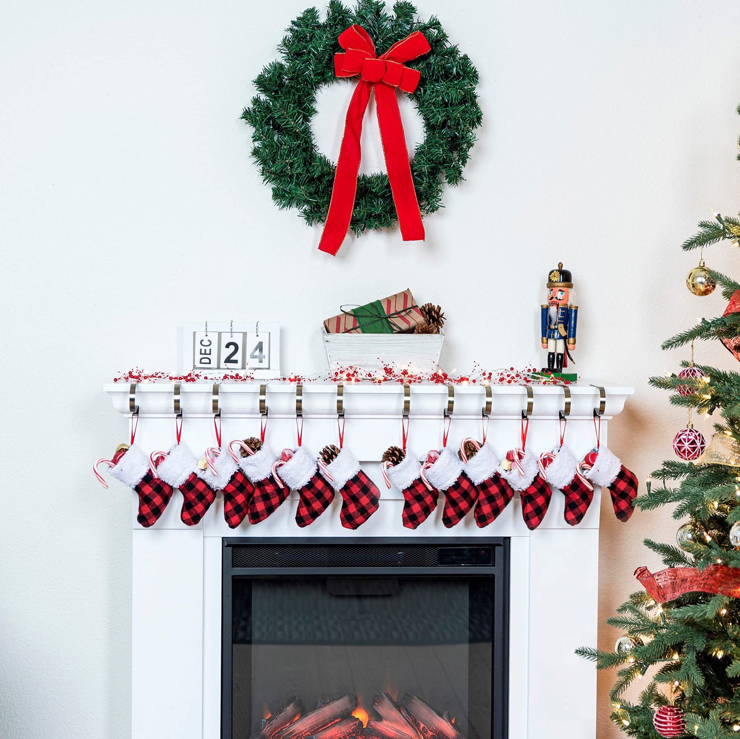 Joyfy 12 Pcs 5” Mini Christmas Stocking, Red Black Buffalo Plaid Stocking Rustic Fireplace Socks Traditional Stockings for Holiday Christmas Tree Decorations Party Favors