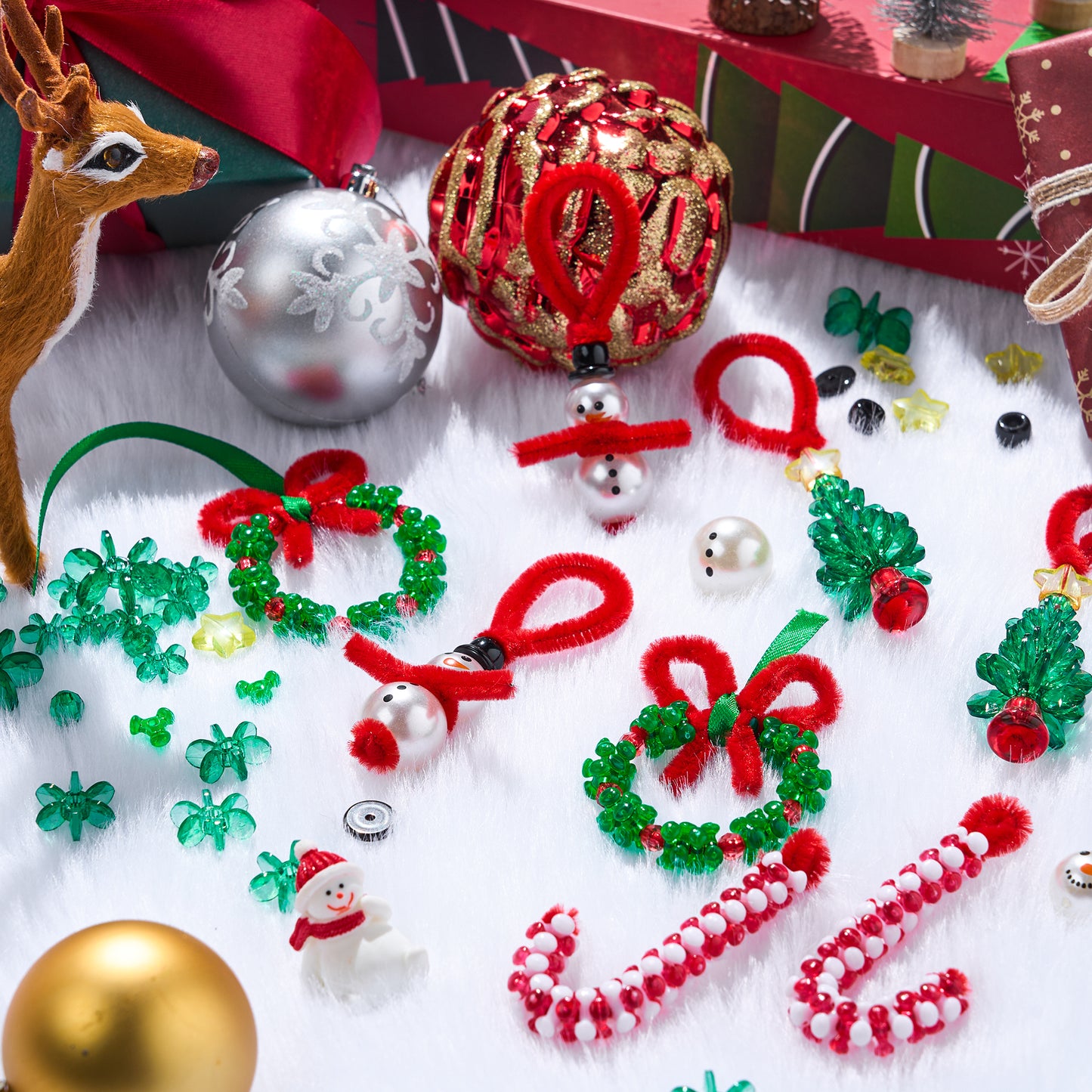 Joyfy Christmas Beaded Ornament Craft, Make up to 40 Hanging Ornaments of Snowman, Xmas Tree,Candy Canes and Wreaths for DIY Xmas Ornaments Craft(Age 14+)