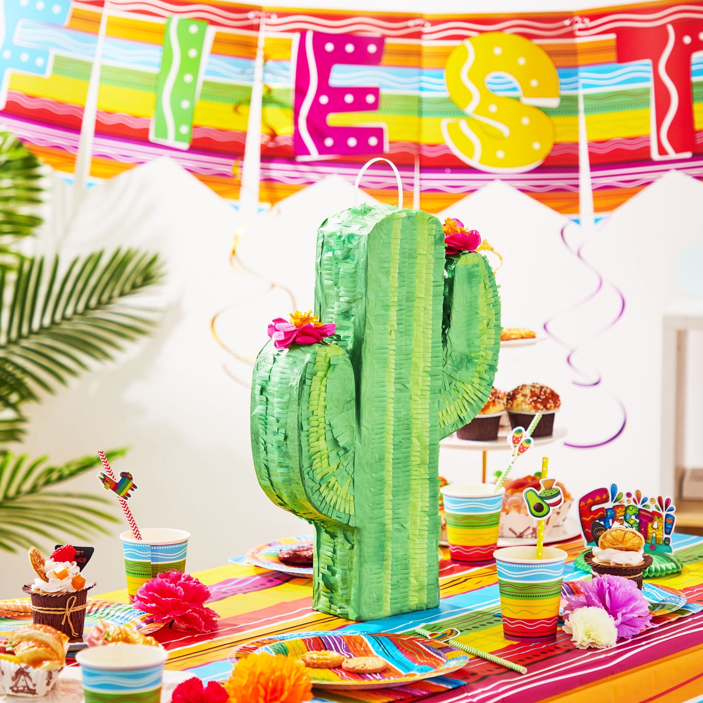 SYNCFUN Cinco De Mayo Cactus Pinata for Birthday Party 16.75"x 11.25"x 3" Kids Party Supplies for Fiesta Taco, Luau Event, Mexican Theme Decoration, Taco Tuesday Event