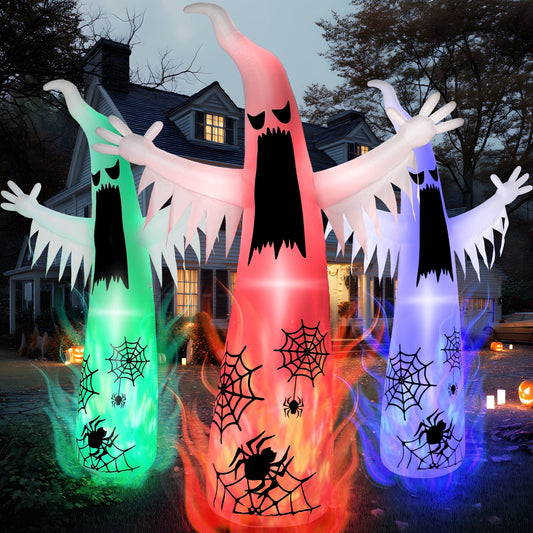 Joyfy 12 ft Halloween Inflatable Ghost,Giant Ghost Blow Up Yard Decor with 3-Color Flashing Flame Lights,Spooky Ornament for Lawn & Party