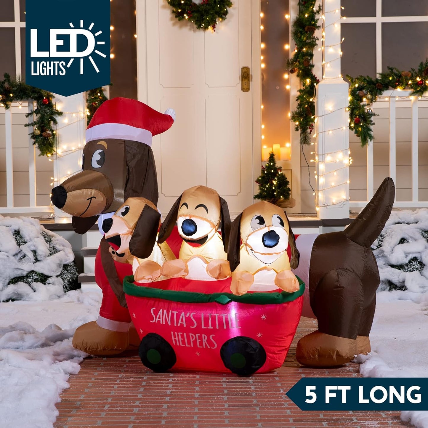 Joyfy 5 FT Christmas Inflatables Dog Outdoor Decorations,Dachshund Dog Christmas Blow Ups Yard Christmas with Built-in LEDs for Holiday Party Garden Lawn Decor